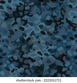 Denim urban camouflage pattern background seamless vector illustration. Indigo fancy styled clothing masking camo repeat print. Duskblue colors town camo texture