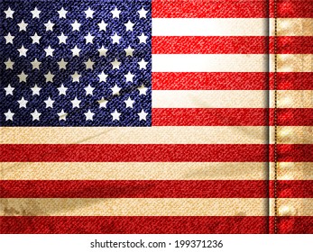 Denim USA Flag with Seam and Stitching