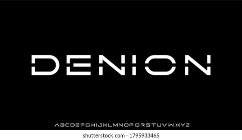 Denion, futuristic industrial modern geometric font alphabet vector typeset