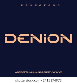 Denion, futuristic industrial modern geometric font alphabet vector typeset