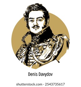 Denis Davydov é um poeta russo, o mais proeminente representante da "poesia hussar", um memorialista, tenente-general. Ilustração de vetor desenhada à mão