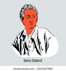 Denis Diderot was a French writer, enlightenment philosopher and playwright who founded the Explanatory Dictionary of Sciences. Vector illustration, hand-drawn vector illustration