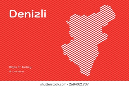 Mapa de la provincia de Denizli con Vector de patrón de línea diagonal roja