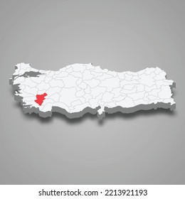 Denizli region location within Turkey 3d isometric map