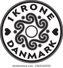 Denmark 1 krone coin vector design handmade silhouette.