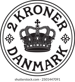 Denmark 2 kroner coin vector design handmade silhouette