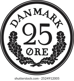 Denmark 25 ore coin vector design handmade silhouette