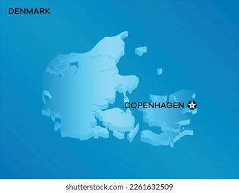 Denmark 3D Isometric map with Capital Mark Copenhagen Vector Illustration Design