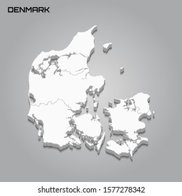 Denmark 3d map with borders of regions. Vector illustration