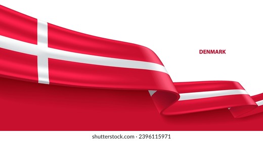 Denmark 3D ribbon flag. Bent waving 3D flag in colors of the Denmark national flag. National flag background design.