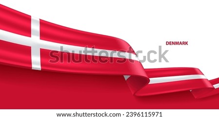 Denmark 3D ribbon flag. Bent waving 3D flag in colors of the Denmark national flag. National flag background design.
