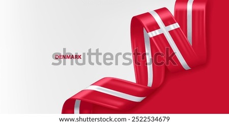 Denmark 3D ribbon flag. Bent waving 3D flag in colors of the Denmark national flag. National flag background design.
