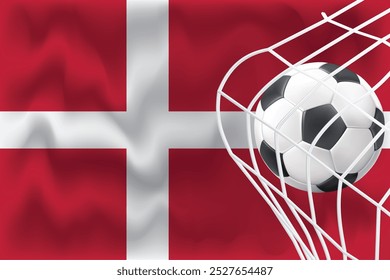 Denmark 3D waving flag with Football and net, editable vector file for social media