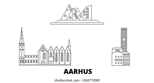 Denmark, Aarhus line travel skyline set. Denmark, Aarhus outline city vector illustration, symbol, travel sights, landmarks.