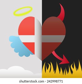 Denmark background of a heart half demon half angel