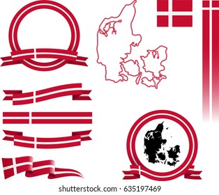 Denmark Banner Set. Vector graphic flags, banners and ribbons of Denmark.