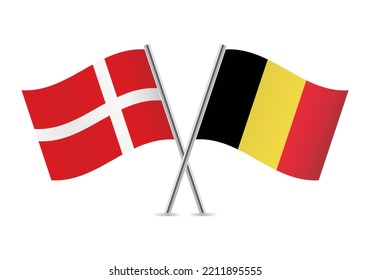 Denmark and Belgium crossed flags. Danish and Belgian flags on white background. Vector icon set. Vector illustration.