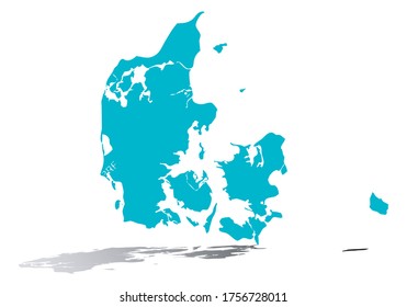 Mapa azul de Dinamarca sobre fondo negro.