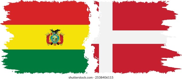 Denmark and Bolivia grunge flags connection, vector