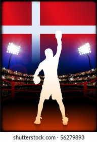 Boxeo en Dinamarca sobre el fondo del estadio Ilustración original