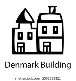 Denmark building icon in drawing style 