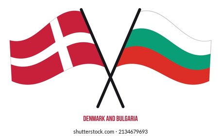 Denmark and Bulgaria Flags Crossed And Waving Flat Style. Official Proportion. Correct Colors.
