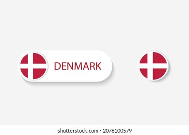 Denmark button flag in illustration of oval shaped with word of Denmark. And button flag Denmark. 