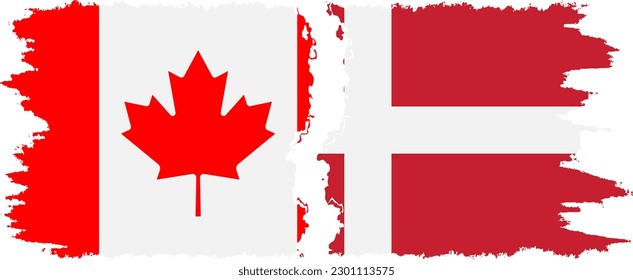Conexión de banderas de grifo de Dinamarca y Canadá, vector