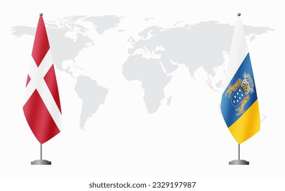 Denmark and Canary Islands flags for official meeting against background of world map.