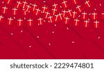 Denmark celebration bunting flags with confetti and ribbons on red background. vector illustration.