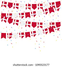 Denmark celebration bunting flags with Confetti And Ribbons on white background.vector illustration