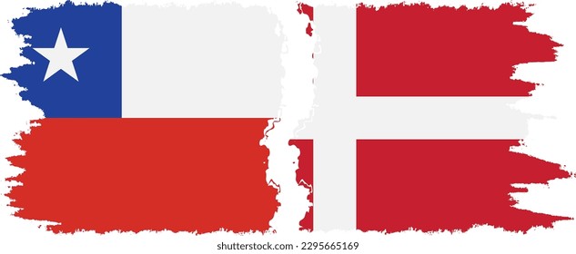 Denmark and Chile grunge flags connection, vector