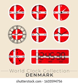 Denmark clock : Set of national flag clock : Vector Illustration