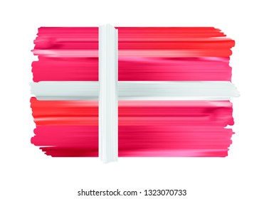 Denmark colorful brush strokes painted national scandinavian country Danish flag icon. Painted texture.