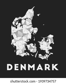 Denmark - communication network map of country. Denmark trendy geometric design on dark background. Technology, internet, network, telecommunication concept. Vector illustration.