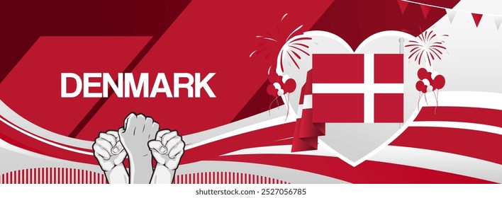 Denmark constitution day banner with flag. Modern banner for various purposes such as national holiday greeting cards, sports and music event posters, web headers. Horizontal design