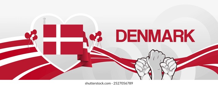 Denmark constitution day banner with flag. Modern banner for various purposes such as national holiday greeting cards, sports and music event posters, web headers. Horizontal design