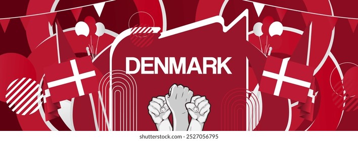 Denmark constitution day banner with flag. Modern banner for various purposes such as national holiday greeting cards, sports and music event posters, web headers. Horizontal design