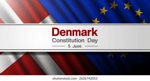 Dia da Constituição da Dinamarca. Dinamarca, Europa, bandeira e luz. Ótimo para cartazes, banners, mídias sociais e muito mais. Fundo preto. 