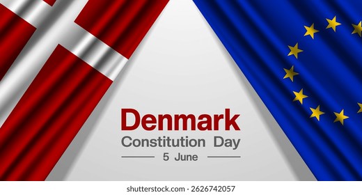 Dia da Constituição da Dinamarca. Bandeira da Dinamarca e da Europa. Ótimo para cartazes, banners, mídias sociais e muito mais. Fundo branco. 