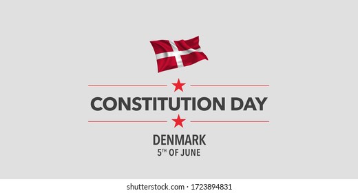 Denmark constitution day greeting card, banner, vector illustration. Danish holiday 5th of June design element with waving flag as a symbol of independence