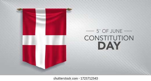 Denmark constitution day greeting card, banner, vector illustration. Danish national day 5th of June background with pennant