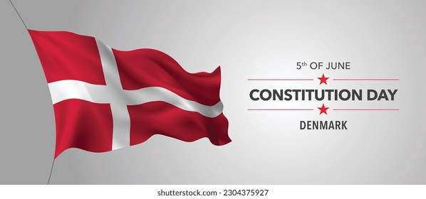 Denmark constitution day greeting card, banner with template text vector illustration. Danish memorial holiday 5th of June design element with 3D flag with cross