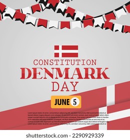 Tag der dänischen Verfassung 5. Juni. Dänische schwenkbare Fahne mit Poster, Banner Festival Design Vektorgrafik.