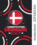Denmark Constitution Day. National happy holiday, celebrated annual in June 5. Danish flag. Denmark independence and freedom. Patriotic poster. Festive and parade design. Vector illustration