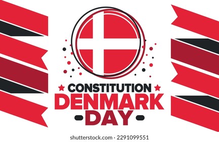 Denmark Constitution Day. National happy holiday, celebrated annual in June 5. Danish flag. Denmark independence and freedom. Patriotic poster. Festive and parade design. Vector illustration