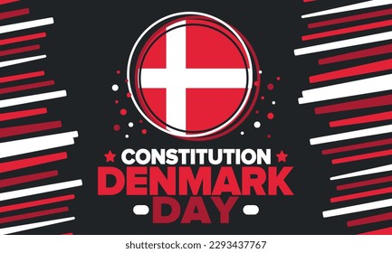 Denmark Constitution Day. National happy holiday, celebrated annual in June 5. Danish flag. Denmark independence and freedom. Patriotic poster. Festive and parade design. Vector illustration