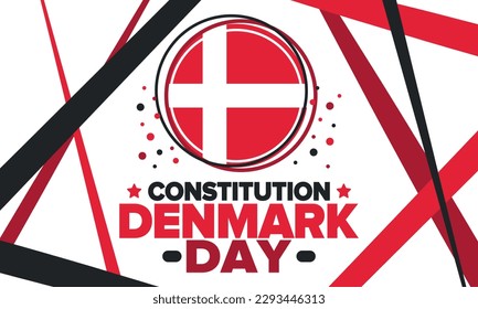 Denmark Constitution Day. National happy holiday, celebrated annual in June 5. Danish flag. Denmark independence and freedom. Patriotic poster. Festive and parade design. Vector illustration