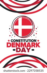 Denmark Constitution Day. National happy holiday, celebrated annual in June 5. Danish flag. Denmark independence and freedom. Patriotic poster. Festive and parade design. Vector illustration