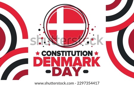 Denmark Constitution Day. National happy holiday, celebrated annual in June 5. Danish flag. Denmark independence and freedom. Patriotic poster. Festive and parade design. Vector illustration